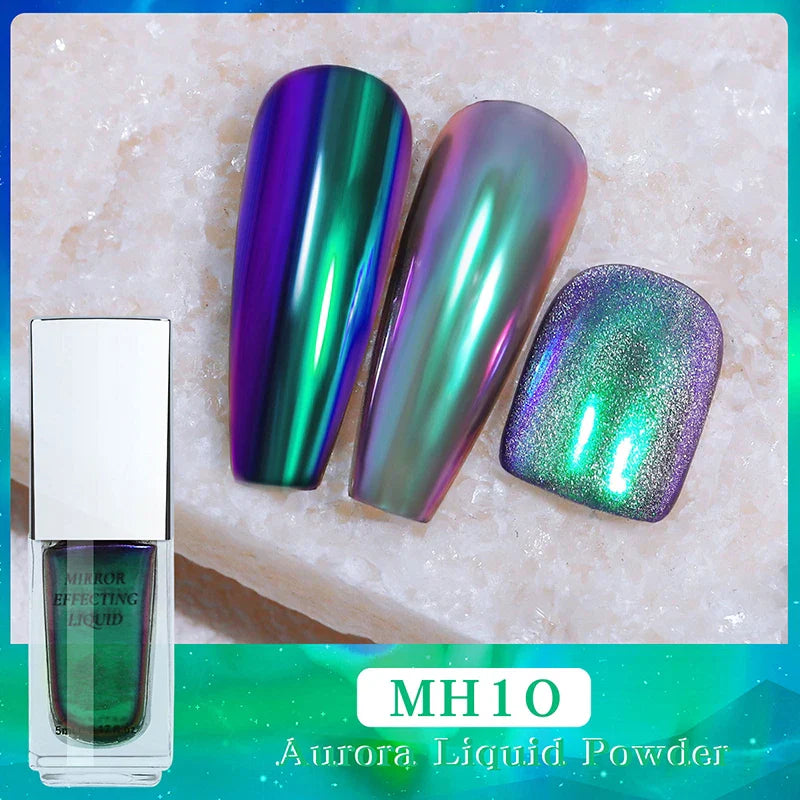 5ml Magic Chrome Liquid Aurora Powder Metallic Mirror Effect Nail Polish Function Top Coat Can Be Use on Any Color Nail Design