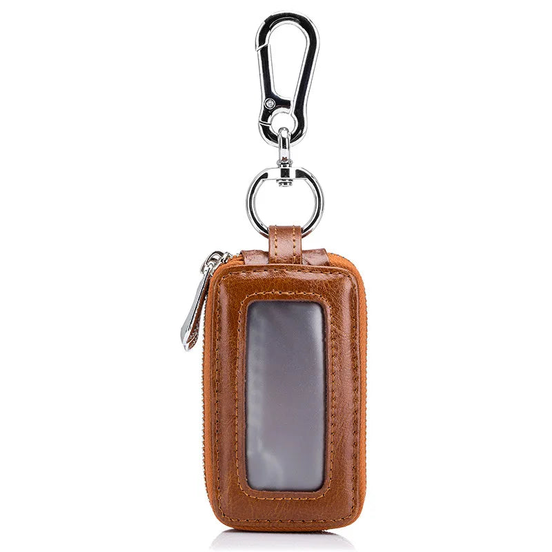 Car Key Chain, Universal Car Auto Split  Leather 2 Zipper Key Case Holder Storage Bag  For  Man