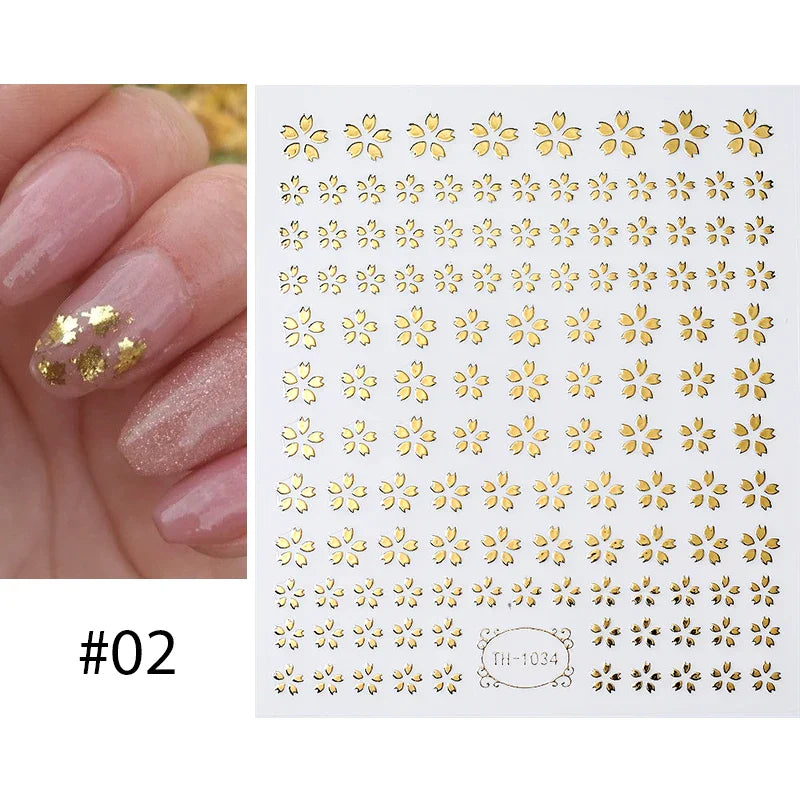 Aichashi 3D Laser Sakura Flower Nail Sticker Aurora Decals Glitter Star Butterfly Floral Adhesive Sliders Cherry Blooming Manicure