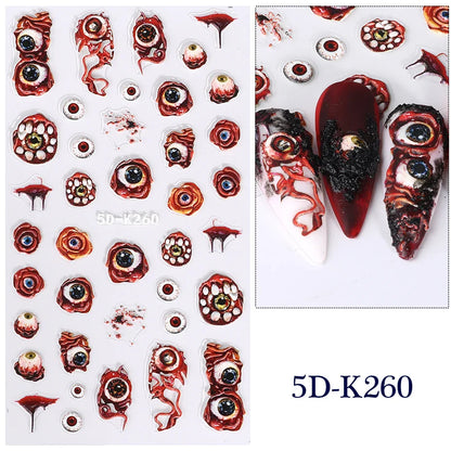 5D Gems Spider Embossed Nail Stickers Design Centipede Red Eyeball Adhesive Sliders Holiday Party New Year Decals Manicure Foils