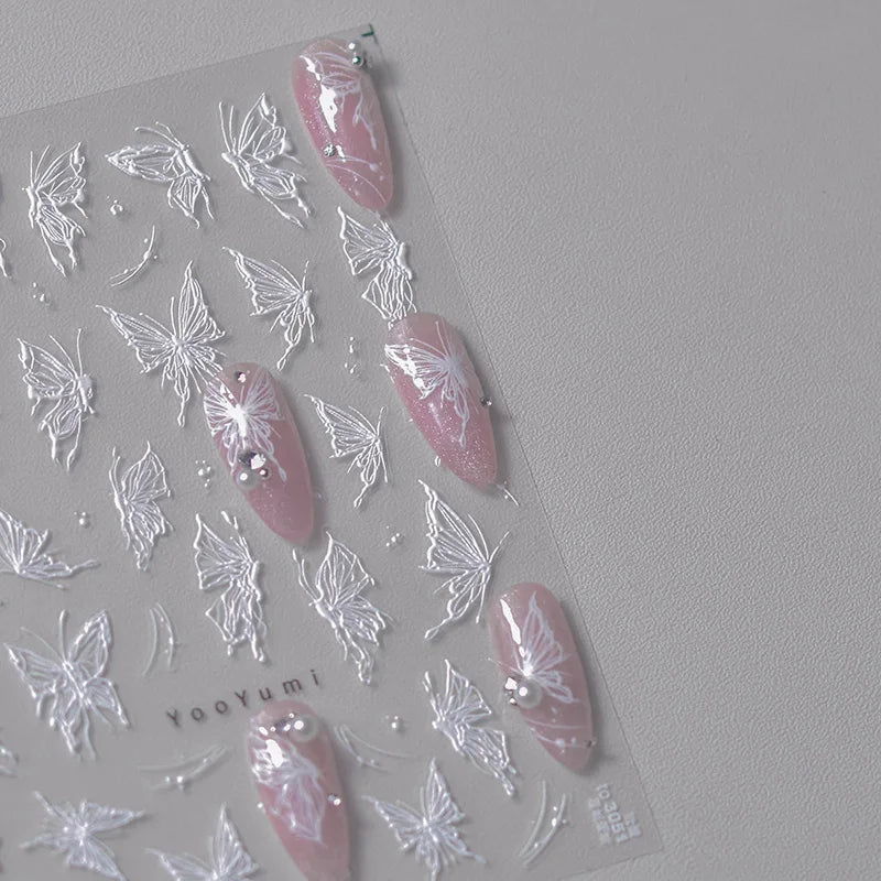 1pc 5D Relief Pink Shell Light Laser Brightly Colored Butterfly Gorgeous Adhesive Nail Art Stickers Decals Manicure Charms