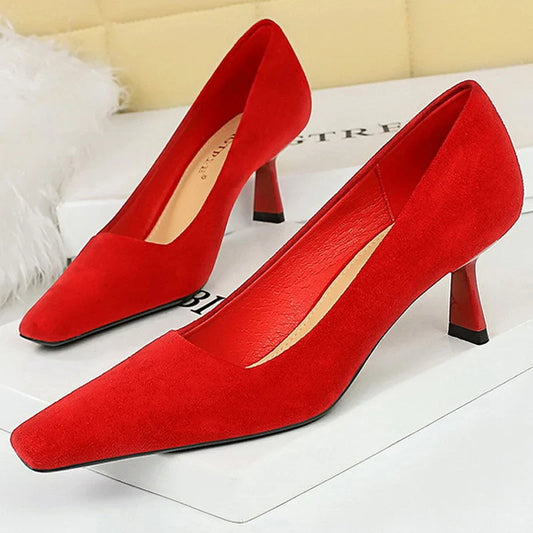 aichashi  -  Shoes Square Toe Women Pumps Suede High Heels 6 Cm Female Shoes Versatile Women's Kitten Heels Fashion Office Shoes