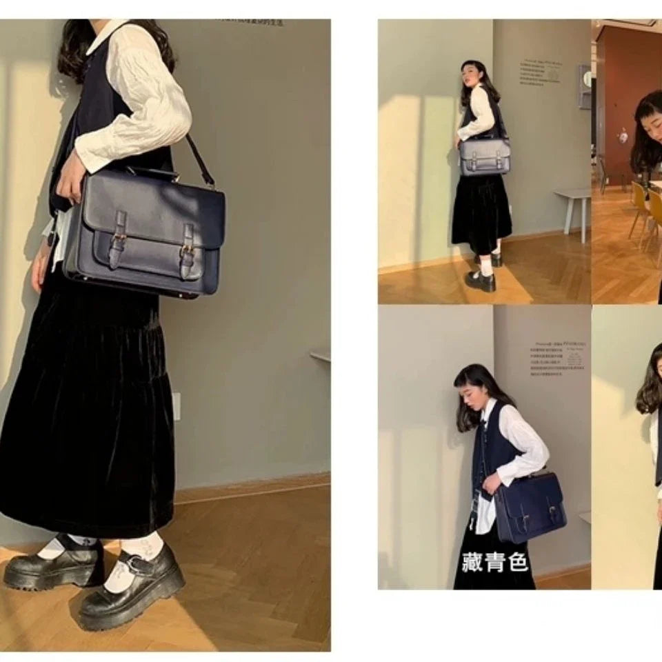 aichashi Vintage Backpack Korean Preppy Style Student School Bag For Girls Boys PU Female Male Messenger Bags Women Shoulder Bag Tote