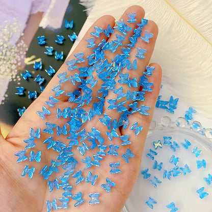 100Pcs 6mm Aurora Butterfly Nail Charms Multi-Colors 3D Butterfly Nail Art Decals Rhinestones For Manicure Nail Art Accessories