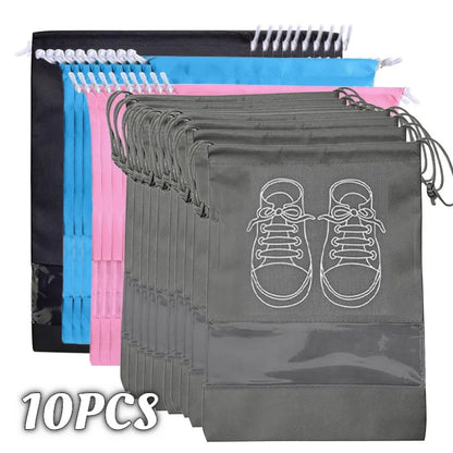 Aichashi 10pcs Shoes Storage Organizer Bags Non-woven Travel Portable Closet Bag Waterproof Pocket Clothing Tranparent Hanging Bag