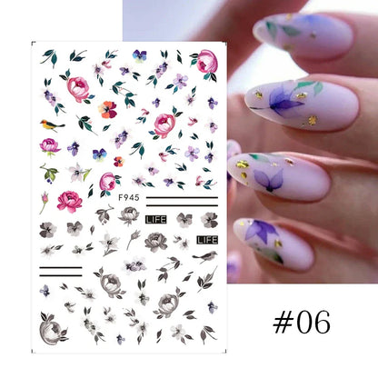 Aichashi 3D Laser Sakura Flower Nail Sticker Aurora Decals Glitter Star Butterfly Floral Adhesive Sliders Cherry Blooming Manicure