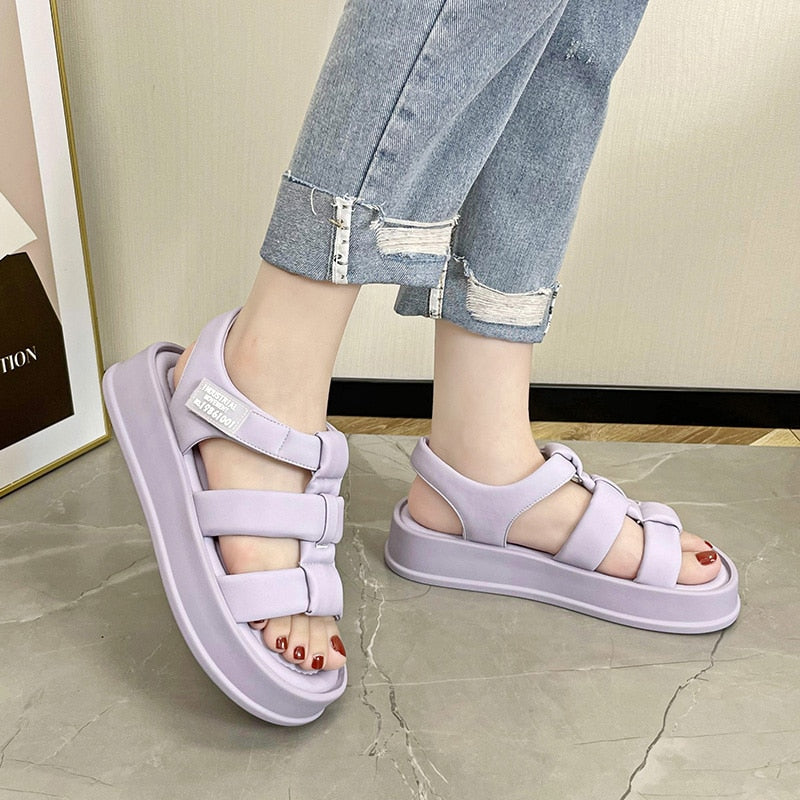 Aichashi New Open Toe Women's Sandals Flat Platform Shoes Hollow Designer Summer Dress Beach Leather Sandals Zapatos De Mujer