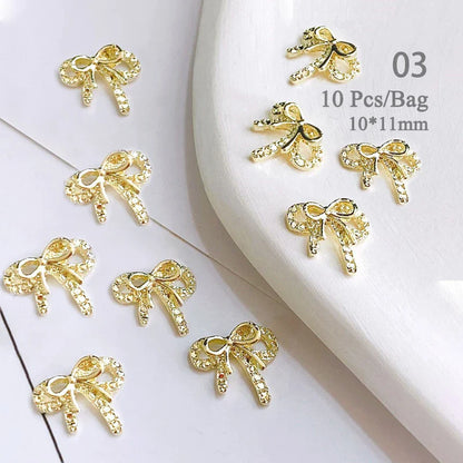 Aichashi 10pcs/bag Butterfly Shaped Nail Rhinestone Star Flower Nail Charm Silver Gold Alloy Nail Pearl Jewelry Accessories Nail Supplies