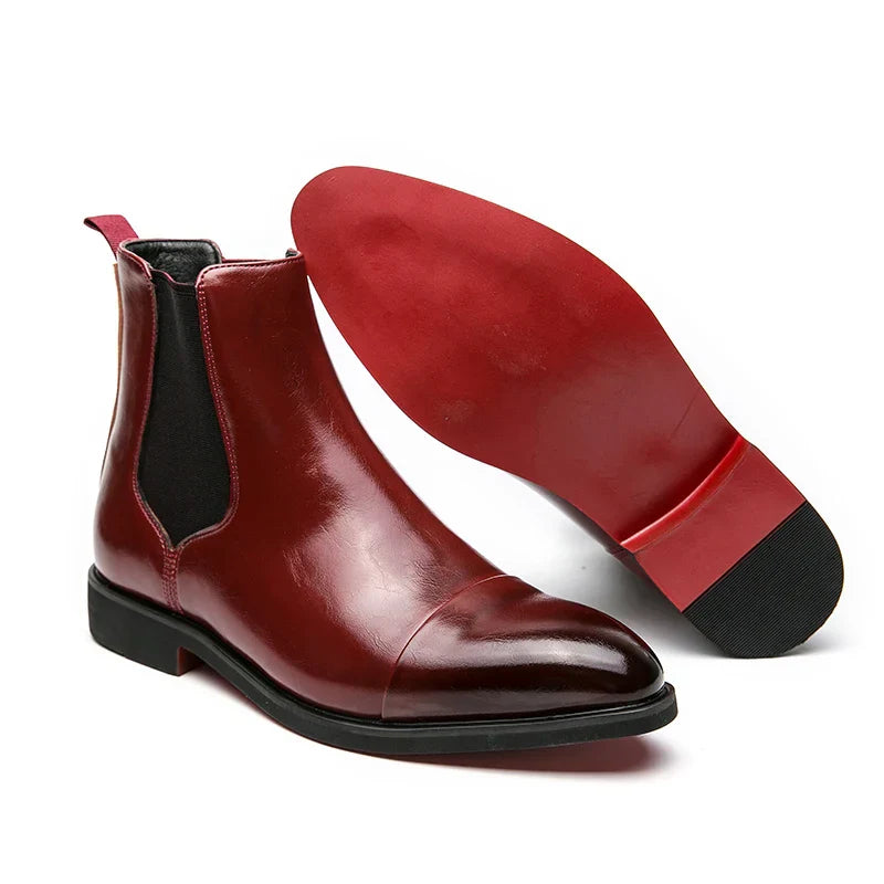 Aichashi Chelsea Boots for Men Red Sole Pu Ankle Business Round Toe Slip-On Mens Boots Free Shipping Size 38-46 Men Shoes