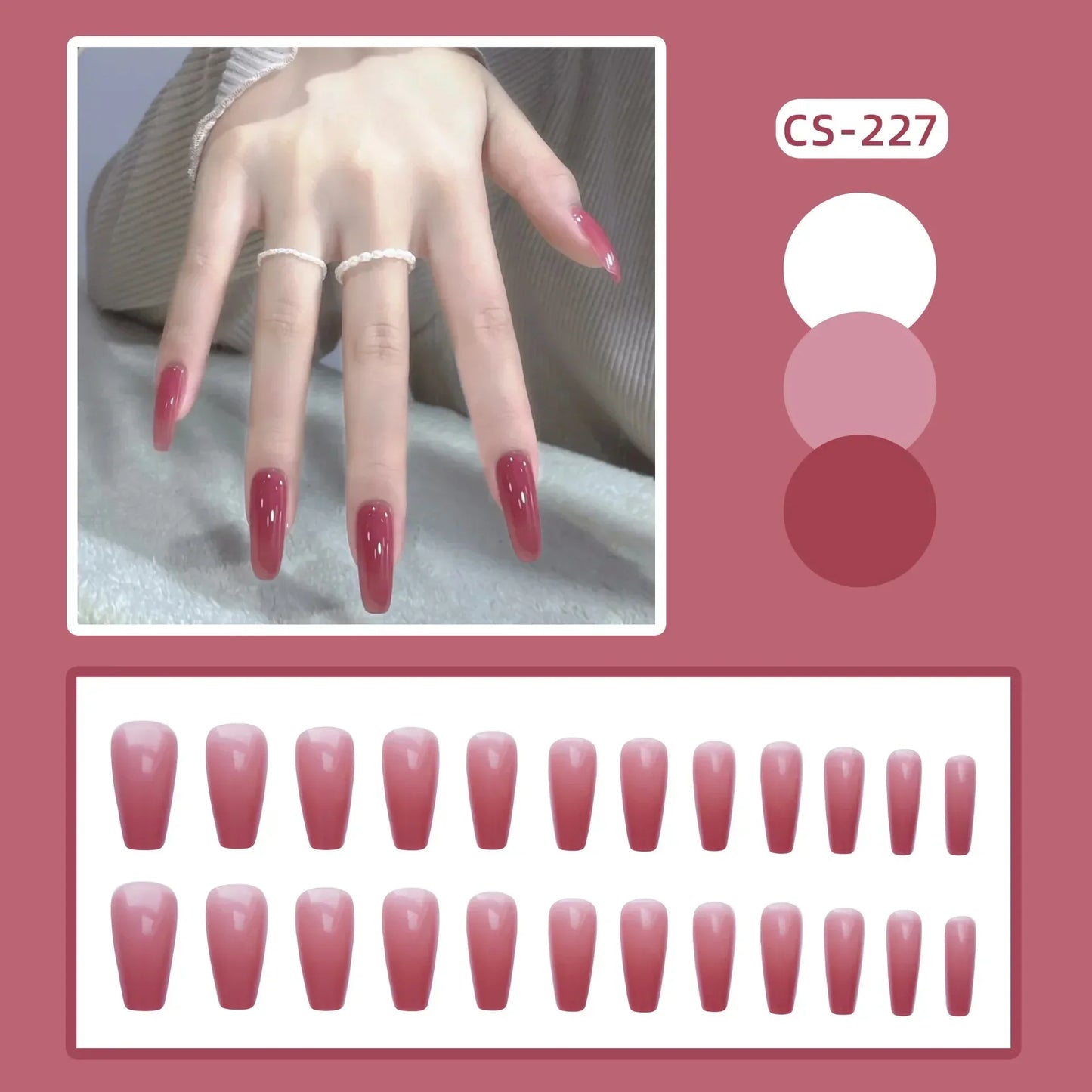 24PC/Box Fashion False Nails Artificial Milky White Pink Gradients Long Ballet Nail Tips Full Cover Acrylic Fake Nails With Glue