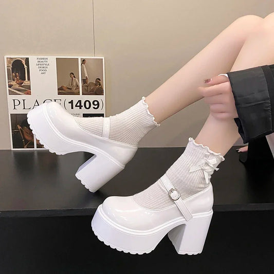 aichashi  -  Fashion White Platform Pumps for Women Super High Heels Buckle Strap Mary Jane Shoes Woman Goth Thick Heeled Party Shoes Ladies