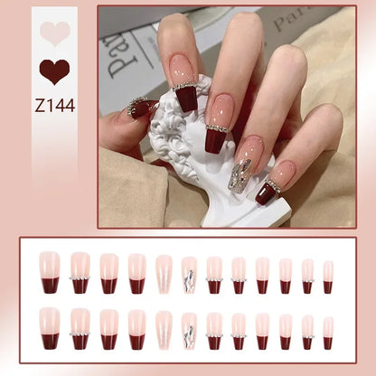 Aichashi 24pcs/box Fake Nails Press on Reusable with Designs Set French Artificial Aurora Diamond False Tipsy Stick-on Nails Tips Art