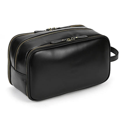 Aichashi Genuine Leather Cosmetic Bag Men Women Makeup Portable Wash Shower Case Waterproof Clutch Travel Toiletry Groomsmen Gift