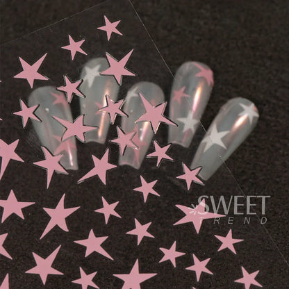 3pcs White Black Stars Nails Stickers Irregular Pentagram Decals Pink Laser Shiny Glitters Starlight Manicure Ornaments Sliders