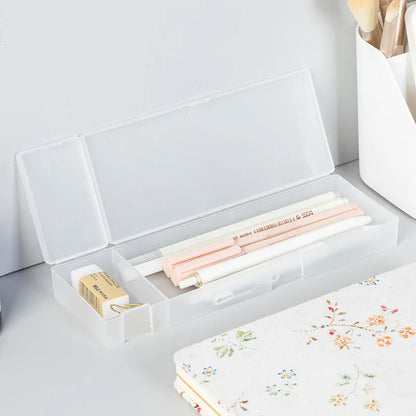 Aichashi BACK TO SCHOOL Pencil Cases Pens Storage School Office Simple Matte Transparent Plastic Box Frosted White Stationery Supplies