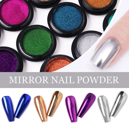 1Box Nail Mirror Glitter Powder Laser Holographic Powder Metal Effect Nail Glitter Gold Nail Art UV Gel Polish Chrome Sheet