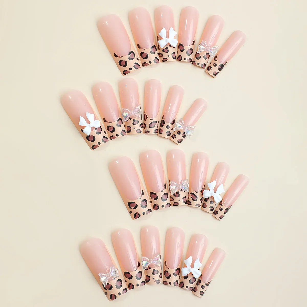 Aichashi 24Pcs Wearable False Nails Long Ballerina Press On Nails French Coffin Fake Nails tip with rhinestones Leopard Print Nail