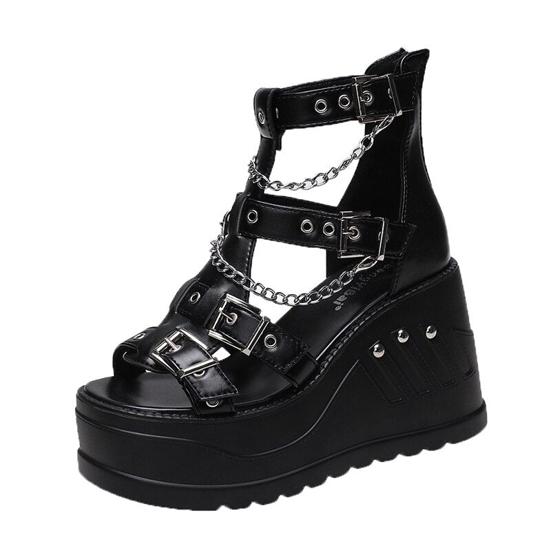 Aichashi Fashion Ankle Boots Shoes Summer Gothic Shoes Women's Gladiator Platform High Heels All-match Casual Peep-toe Women Sandals