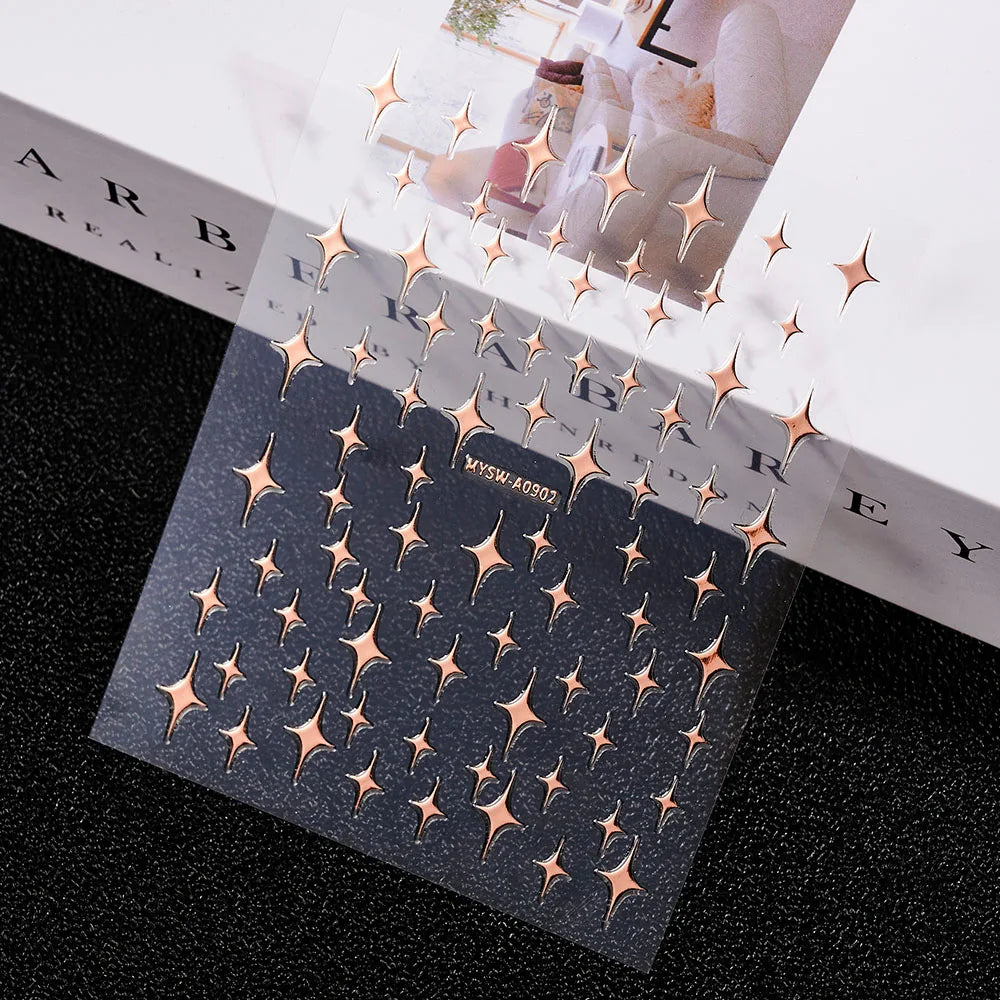 3D Gold Sun/Moon/Star Bronzing Nail Art Sticker 8*10cm Laser Star Moon Design Nail Decal Gold Silver Self-Adhesive Slider