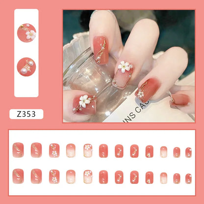 Aichashi Nail Art Fake Nails Long Island Iced Tea Wearing Jiashan Camellia Flower 3D Light Change Love Girl Blush Wearing Press on Nails