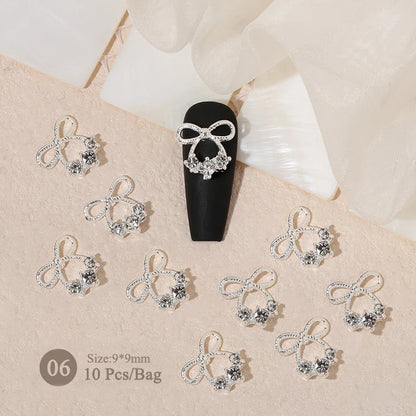 Aichashi 10pcs/bag Butterfly Shaped Nail Rhinestone Star Flower Nail Charm Silver Gold Alloy Nail Pearl Jewelry Accessories Nail Supplies