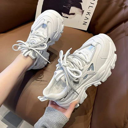 Aichashi New Spring Women's Chunky Platform Sneakers Lace Up Casual Sports Shoes Woman Fashion Thick Bottom Walking Shoes