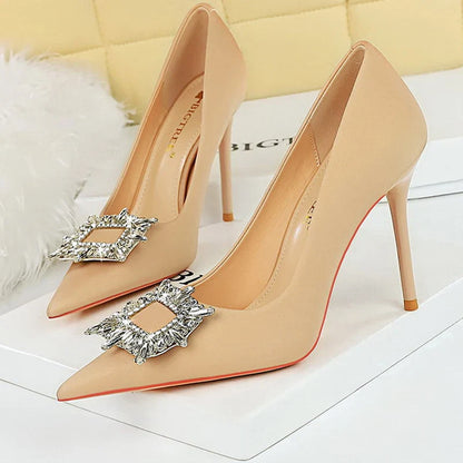 aichashi  -  Shoes Women 10 Cm Heels Metal Rhinestone Luxury Banquet Shoes Woman Pumps Fashion High Heels Silks Satins Lady Stilettos