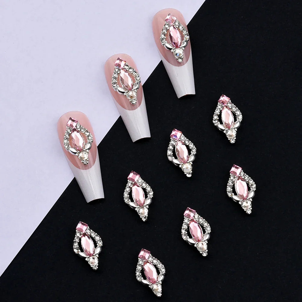 Aichashi 10pcs Gold 3D Nail Art Charms Shape Crystal Rhinestone Stones Nail Jewelry For Acrylic Nail Designer Accessories Decor