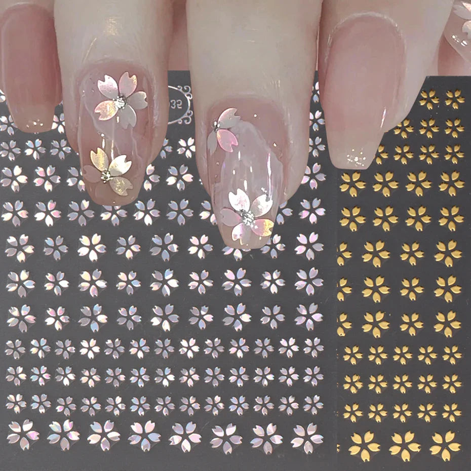 Aichashi Laser Sakura Flower 3D Nail Sticker Holographic Foils Decals Snake Star Heart Adhesive Sliders Cherry Blossom Manicure