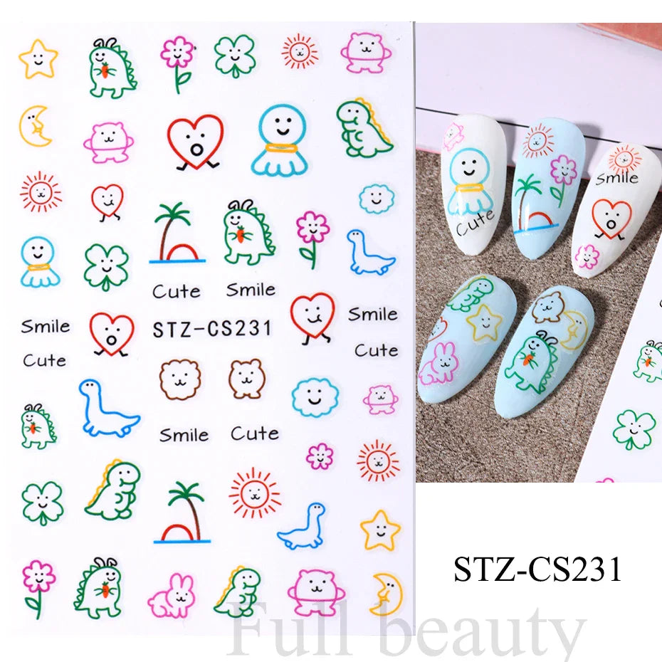 Aichashi Heart Nail Sticker 3D Comic Cartoon Colorful Heart Star Sliders Cute Nail Design Korean Style Translucent Gel Polish Wraps Decal