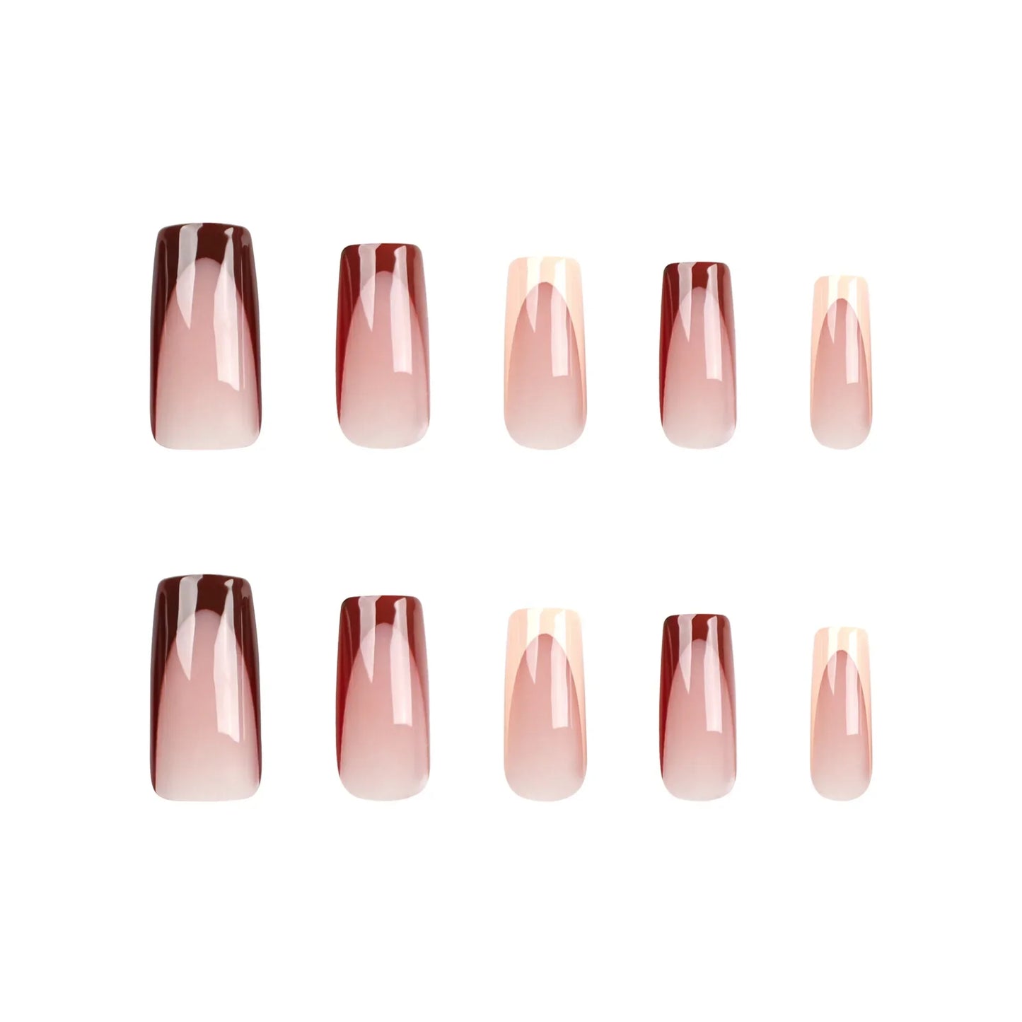 Aichashi Fashion Simple Brown Nude French Long Square Fake Nails Detachable Full Cover Finished False Nails Press on Nails with Glue