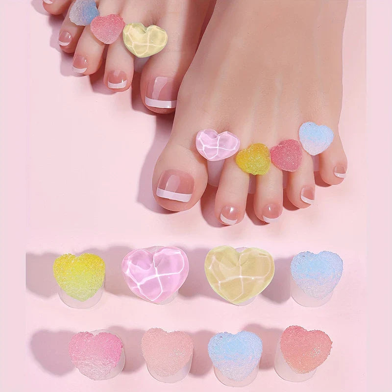 Aichashi 8 Pcs/Pack Silicone Toe Separator Cute Soft Pedicure Tools Professional Love Heart Rhinestone Foot Finger Separator Care Tools