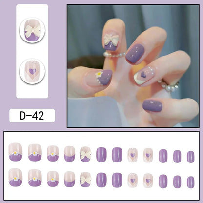 Aichashi 24pcs French Point Diamond Fake Nails Wearing Artificial Square Head Press On Acrylic Nail Art Pearl Patch Almond False Nails