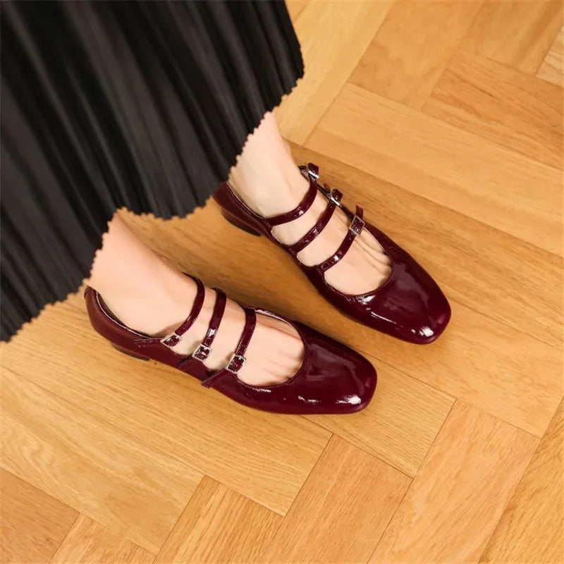 Aichashi 2024 Spring/summer Mary Jane Shoes Patent Leather Woman Shoe French Square Toe Thick Heel Shoes Women Buckle Strap Commute Pumps