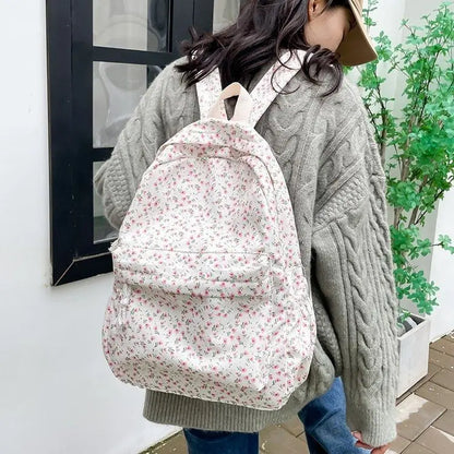 Aichashi BACK TO SCHOOL Korean Version Nylon Floral Backpack School Flower Fashion Backpack Junior High School Backpack Travel Bag