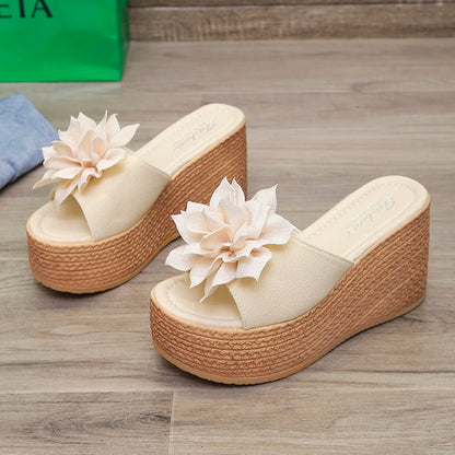 Aichashi 9cm Heels Summer Beach Platform Women Wedge Slippers Appliques Butterfly-knot Female Sandals Clog Shoes Slides Women