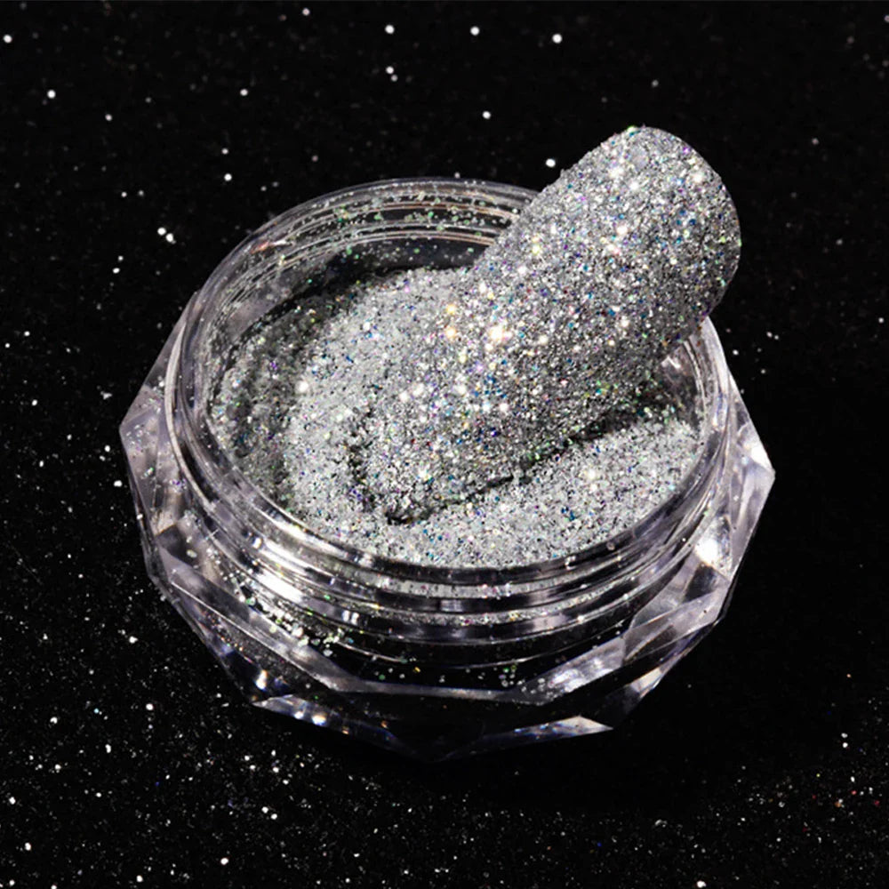 1Box Unicorn Holographic Nail Powder Silver Glitter Metallic Rub Dust Mirror Pigment Extra Fine Shiny Chrome For DIY Manicure*Y*