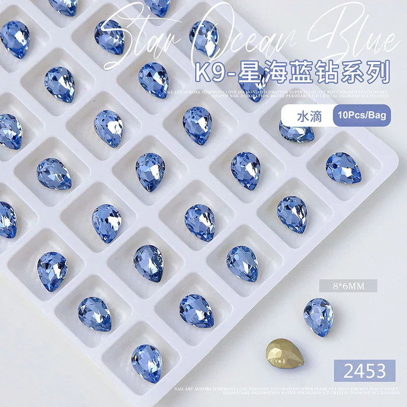 10pcs/bag K9 Diamond Nails Art Decoration Special Shaped Rhinestones for Nails Heart Light Blue DIY Nail Design