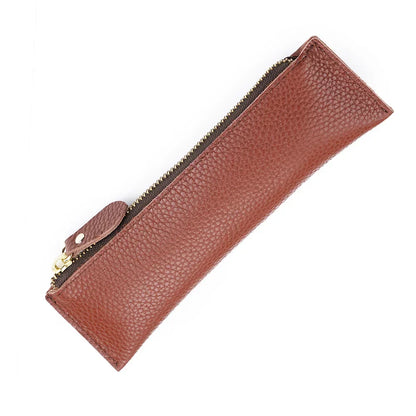 Aichashi BACK TO SCHOOL Natural Leather Zipper Pen Pencil Case Bag Pebbled Grain Leather Creative School Stationary Large Capacity Accessories Pen Pouch