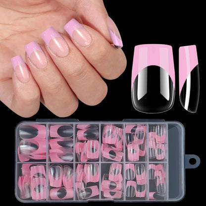 120pcs/box Acrylic French False Nails Medium Length Square Armor Full Cover Nail Tips Can Be Removable Mixed Size Press On Nails