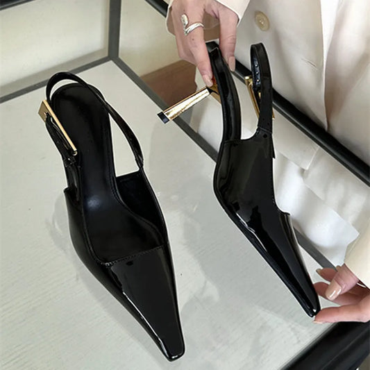 aichashi  -  New Patent Leather Design Thin High Heels Pointed Toe Women Pumps Dress Party Heels Buckle Strap Party Slingbacks Women Shoes