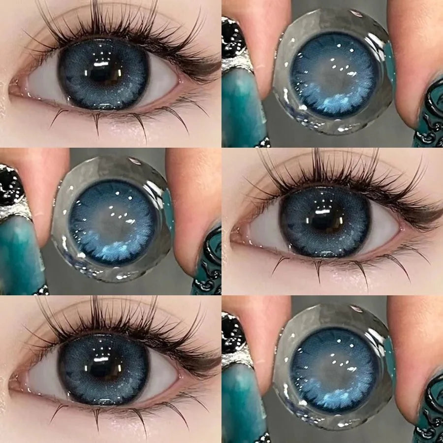 Aichashi 2PCS Colored Contact Lenses Prescription Myopia Degree -0.00 to -8.00 Green Lens Blue Beauty Pupil Makeup