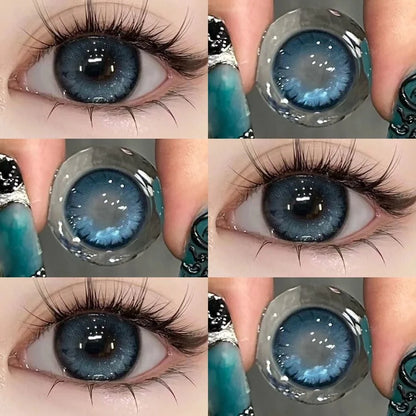 Aichashi 2PCS Colored Contact Lenses Prescription Myopia Degree -0.00 to -8.00 Green Lens Blue Beauty Pupil Makeup