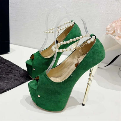 aichashi  -  Sexy Peep Toe Thin High Heel String Bead Buckle Strap Fashion Mules Shoes for Women Pumps Nightclub Extreme Stiletto High Heels