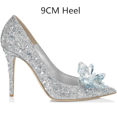 Aichashi Cinderella Shoes Rhinestone High Heels Women Pumps Pointed toe Woman Crystal Party Wedding Shoes 5cm/7cm/9cm