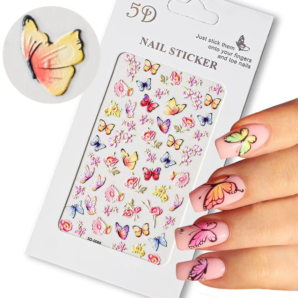 1PC 5D Macaron Flower/Fruit Nail Charms Sticker Embossed Bear/Rabbit/Letter Nails Slider Decals Summer Adhesive Manicure Decor&Y