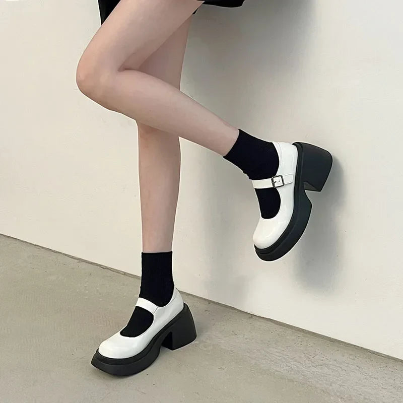 aichashi  -  Platform Mary Jane Shoes New Women's Shoes Women Thick Heels Trendy Street Lolita Shoes Round Toe Ankle Strap  Pumps