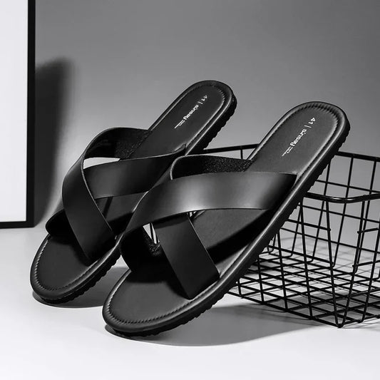 Aichashi New Slippers Men's Summer New Casual Shoes for Men Outdoor Comfortable Soft Sole Slides Black Beach Sandals Size 46