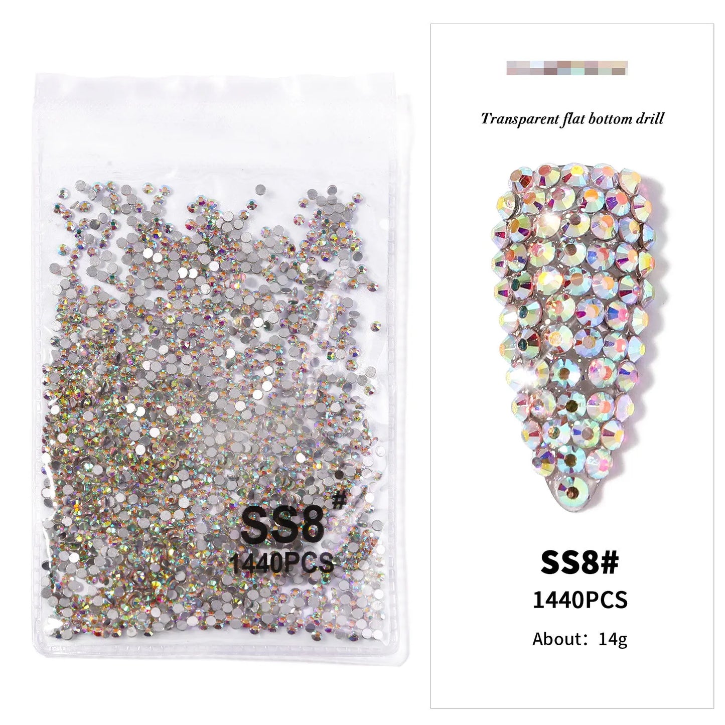 144/288 /1440pcs SS3-SS50 Crystal AB Clear Nail Rhinestones Non Hotfix Flat Back Stones DIY Strass Nail Art Decor Accessories