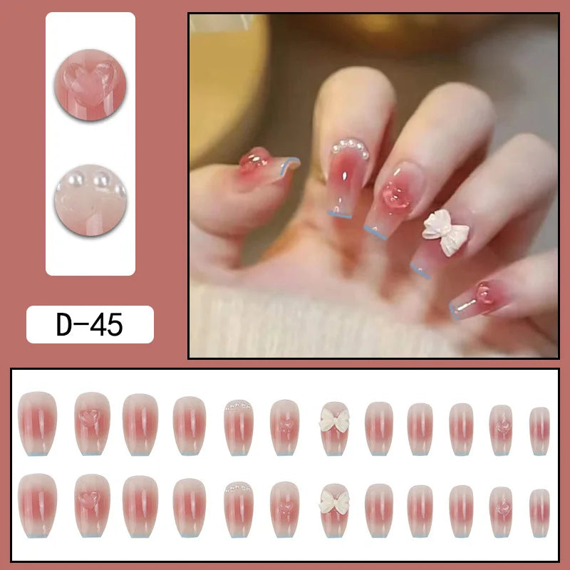 24Pcs/Set Press On Fake Nails Green Wearing Reusable False Nails Art Girls Ballerina Coffin Nail With Glue Full Cover Artificial